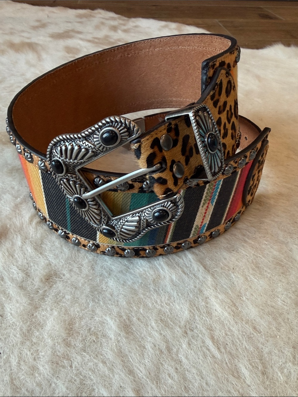 Women's Multicolor Serape & Leopard Accent Western Belt